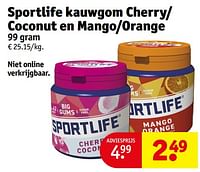 Promoties Sportlife kauwgom cherry- coconut en mango-orange - Sportlife - Geldig van 14/05/2024 tot 26/05/2024 bij Kruidvat