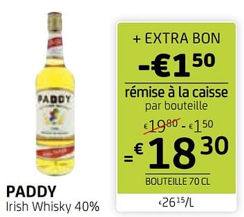 Promotions Paddy irish whisky - Paddy - Valide de 10/05/2024 à 23/05/2024 chez BelBev