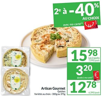 Promotions Artisan gourmet quiches - Produit maison - Intermarche - Valide de 14/05/2024 à 20/05/2024 chez Intermarche