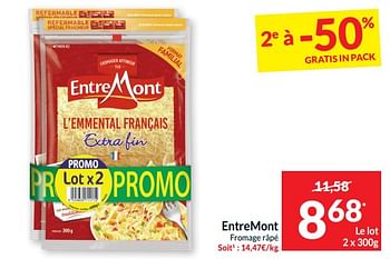 Promotions Entremont fromage râpé - Entre Mont - Valide de 14/05/2024 à 20/05/2024 chez Intermarche