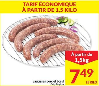 Promotions Saucisses porc et boeuf - Produit maison - Intermarche - Valide de 14/05/2024 à 20/05/2024 chez Intermarche