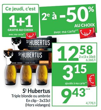 Promotions St hubertus triple blonde ou ambrée - St Hubertus - Valide de 14/05/2024 à 20/05/2024 chez Intermarche