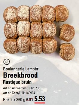 Promoties Breekbrood rustique bruin - Boulangerie Lambèr - Geldig van 16/05/2024 tot 03/06/2024 bij Sligro