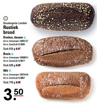 Promoties Rustiek brood donker desem - Boulangerie Lambèr - Geldig van 16/05/2024 tot 03/06/2024 bij Sligro