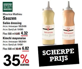 Promoties Sauzen salée dressing - Maurice Mathieu - Geldig van 16/05/2024 tot 03/06/2024 bij Sligro