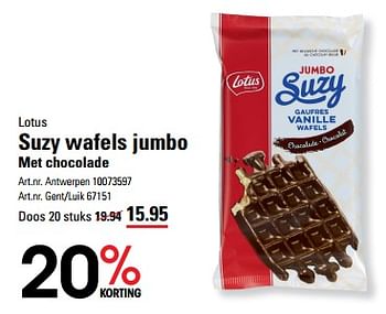 Promoties Suzy wafels jumbo met chocolade - Lotus Bakeries - Geldig van 16/05/2024 tot 03/06/2024 bij Sligro
