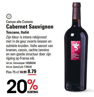 Promoties Campo alle comete cabernet sauvignon toscane - Rode wijnen - Geldig van 16/05/2024 tot 03/06/2024 bij Sligro