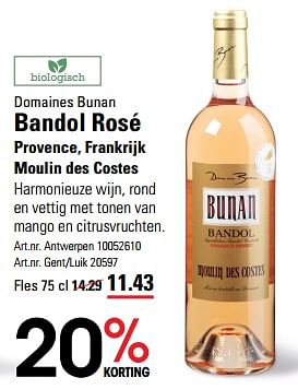 Promoties Domaines bunan bandol rosé provence moulin des costes - Rosé wijnen - Geldig van 16/05/2024 tot 03/06/2024 bij Sligro
