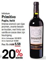 Promoties Infinitum primitivo puglia - Rode wijnen - Geldig van 16/05/2024 tot 03/06/2024 bij Sligro