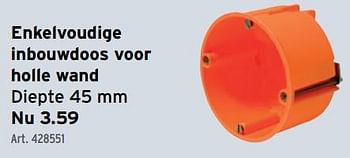 Promoties Enkelvoudige inbouwdoos voor holle wand - Helia - Geldig van 15/05/2024 tot 21/05/2024 bij Gamma