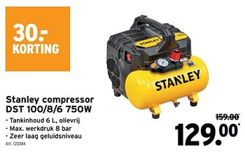 Promoties Stanley compressor dst 100-8-6 - Stanley - Geldig van 15/05/2024 tot 21/05/2024 bij Gamma