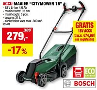 Promoties Bosch accu maaier citymower 18 - Bosch - Geldig van 15/05/2024 tot 26/05/2024 bij Hubo