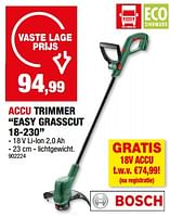 Promoties Bosch accu trimmer easy grasscut 18-230 - Bosch - Geldig van 15/05/2024 tot 26/05/2024 bij Hubo