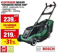 Promoties Bosch elektrische maaier advanced rotak 690 - Bosch - Geldig van 15/05/2024 tot 26/05/2024 bij Hubo