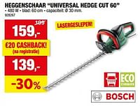 Promoties Bosch heggenschaar universal hedge cut 60 - Bosch - Geldig van 15/05/2024 tot 26/05/2024 bij Hubo