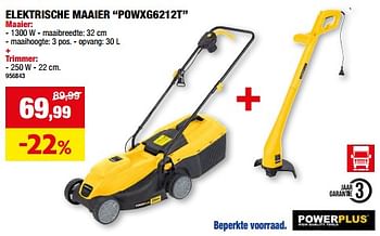 Promotions Powerplus elektrische maaier powxg6212t - Powerplus - Valide de 15/05/2024 à 26/05/2024 chez Hubo
