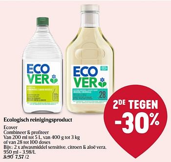 Promoties Afwasmiddel sensitive, citroen + aloë vera - Ecover - Geldig van 16/05/2024 tot 22/05/2024 bij Delhaize