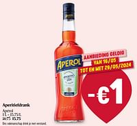 Promoties Aperitiefdrank - Aperol - Geldig van 16/05/2024 tot 22/05/2024 bij Delhaize