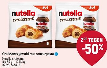 Promoties Croissants gevuld met smeerpasta nutella croissant - Nutella - Geldig van 16/05/2024 tot 22/05/2024 bij Delhaize