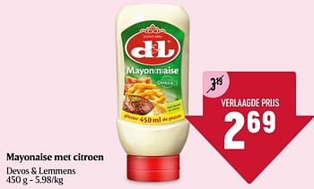 Promoties Mayonaise met citroen - Devos Lemmens - Geldig van 16/05/2024 tot 22/05/2024 bij Delhaize