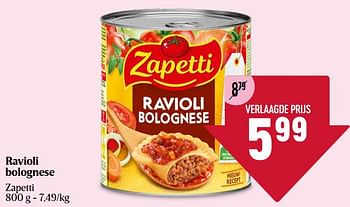 Promoties Ravioli bolognese - Zapetti - Geldig van 16/05/2024 tot 22/05/2024 bij Delhaize