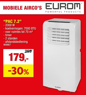 Promotions Eurom mobiele airco pac 7.2 - Eurom - Valide de 15/05/2024 à 26/05/2024 chez Hubo