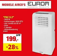 Promoties Eurom mobiele airco`s pac 9.2 - Eurom - Geldig van 15/05/2024 tot 26/05/2024 bij Hubo