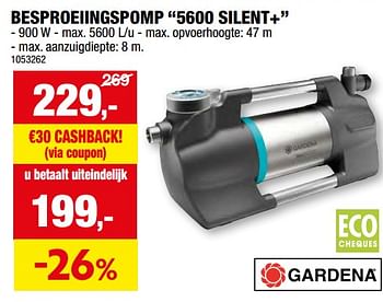 Promoties Gardena besproeiingspomp 5600 silent+ - Gardena - Geldig van 15/05/2024 tot 26/05/2024 bij Hubo