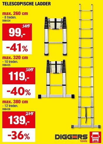 Promotions Telescopische ladder - Diggers - Valide de 15/05/2024 à 26/05/2024 chez Hubo
