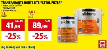 Promoties Transparante houtbeits cetol filter - Sikkens - Geldig van 15/05/2024 tot 26/05/2024 bij Hubo