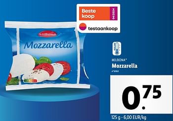 Promoties Mozzarella - Milbona - Geldig van 22/05/2024 tot 28/05/2024 bij Lidl