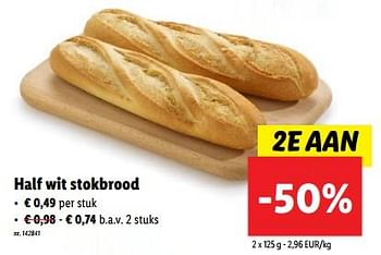 Promoties Half wit stokbrood - Huismerk - Lidl - Geldig van 22/05/2024 tot 28/05/2024 bij Lidl