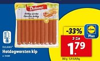 Promoties Hotdogworsten kip - Dulano - Geldig van 22/05/2024 tot 28/05/2024 bij Lidl