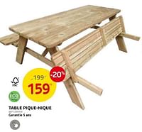 Promotions Table pique-nique - Produit maison - Brico - Valide de 15/05/2024 à 27/05/2024 chez Brico