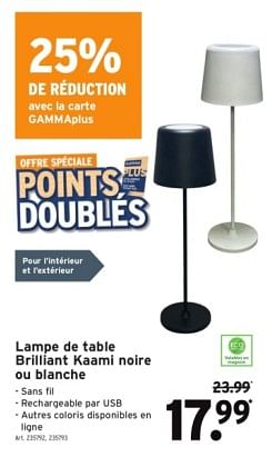 Promotions Lampe de table brilliant kaami noire ou blanche - Brilliant - Valide de 15/05/2024 à 21/05/2024 chez Gamma