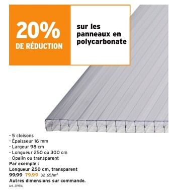 Promotions Panneaux en polycarbonate longueur transparent - Produit maison - Gamma - Valide de 15/05/2024 à 21/05/2024 chez Gamma
