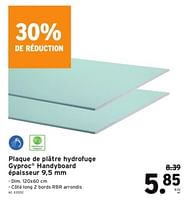 Promotions Plaque de plâtre hydrofuge gyproc handyboard - Gyproc - Valide de 15/05/2024 à 21/05/2024 chez Gamma
