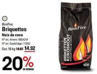Promotions Briquettes noix de coco - Bonfire - Valide de 16/05/2024 à 03/06/2024 chez Sligro