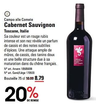 Promotions Cabernet sauvignon toscane, italie - Vins rouges - Valide de 16/05/2024 à 03/06/2024 chez Sligro