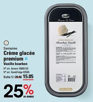 Promotions Crème glacée premium vanille bourbon - sanissimo - Valide de 16/05/2024 à 03/06/2024 chez Sligro
