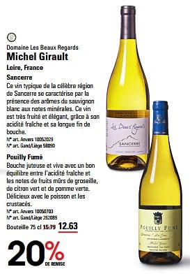 Promotions Domaine les beaux regards michel girault loire, france sancerre - Vins blancs - Valide de 16/05/2024 à 03/06/2024 chez Sligro