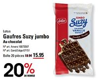 Promotions Gaufres suzy jumbo au chocolat - Lotus Bakeries - Valide de 16/05/2024 à 03/06/2024 chez Sligro