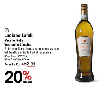 Promotions Luciano landi marche, italie verdicchio classico - Vins blancs - Valide de 16/05/2024 à 03/06/2024 chez Sligro