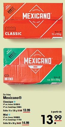 Promotions Mexicano classique - De vries - Valide de 16/05/2024 à 03/06/2024 chez Sligro