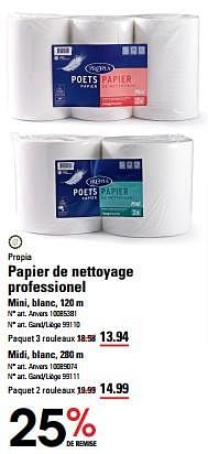 Promotions Papier de nettoyage professionel mini, blanc - Propia - Valide de 16/05/2024 à 03/06/2024 chez Sligro