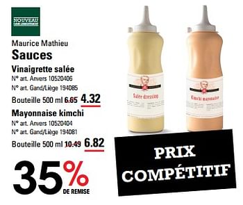 Promotions Sauces vinaigrette salée - Maurice Mathieu - Valide de 16/05/2024 à 03/06/2024 chez Sligro