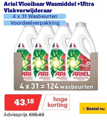 Promoties Ariel vioeibaar wasmiddel +ultra viekverwijderaar - Ariel - Geldig van 14/05/2024 tot 19/05/2024 bij Bol.com
