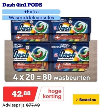 Promoties Dash 4in1 pods +extra wasmiddelcapsules - Dash - Geldig van 14/05/2024 tot 19/05/2024 bij Bol.com