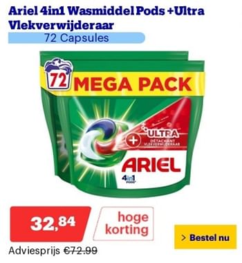 Promoties Ariel 4inl wasmiddel pods +ultra viekverwijderaar - Ariel - Geldig van 14/05/2024 tot 19/05/2024 bij Bol.com