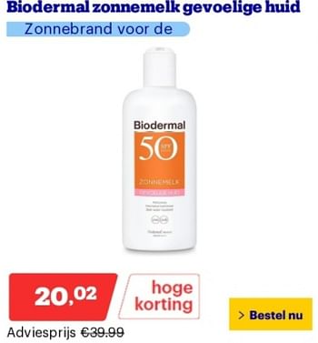 Promoties Biodermal zonnemelk gevoelige huid - Biodermal - Geldig van 14/05/2024 tot 19/05/2024 bij Bol.com